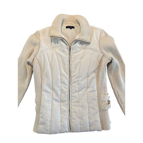 RARE Sole Cor Knitwear Cream Quilted Sweater Jacket Size Petite Ribbed Sleeve - Picture 2 of 8
